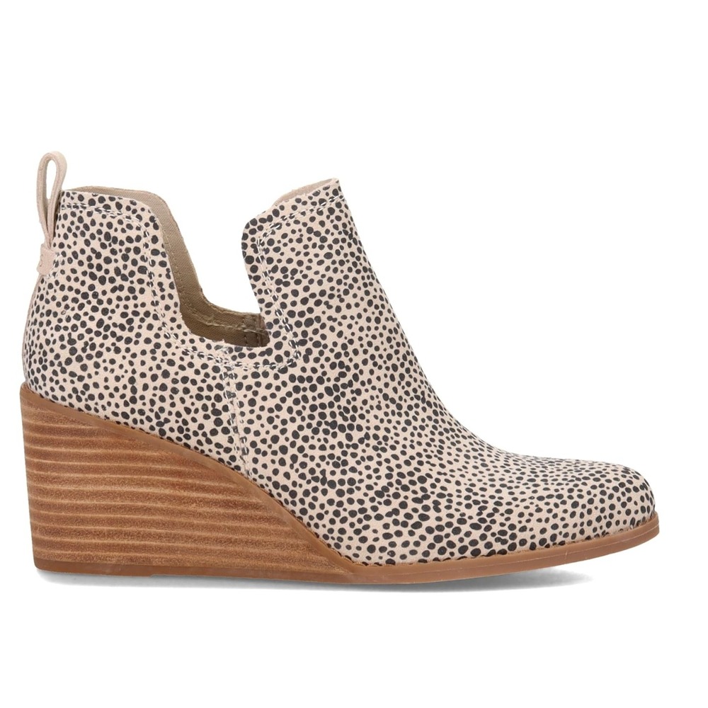 TOMS Kallie Suede Wedge Booties Cheetah Animal Print Cutout Ankle Boots Size 9.5